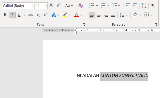 Italics in word